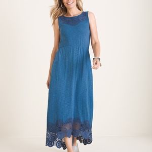 Chico's hi low maxi dress with crochet trim.   Size L (Chico's size 2)